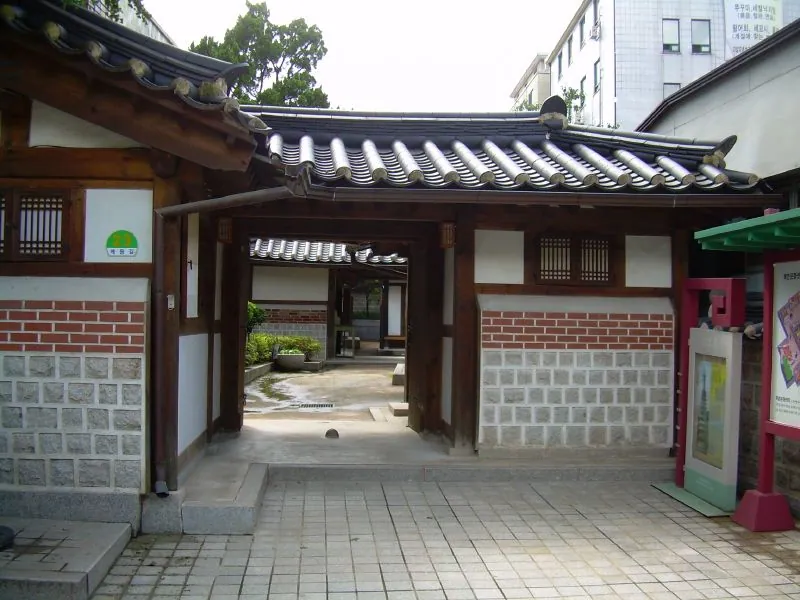 Traditional hanok houses nestled in the historic Bukchon Hanok Village in Seoul.
